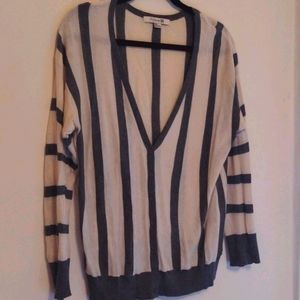 Gray and cream striped cardigan